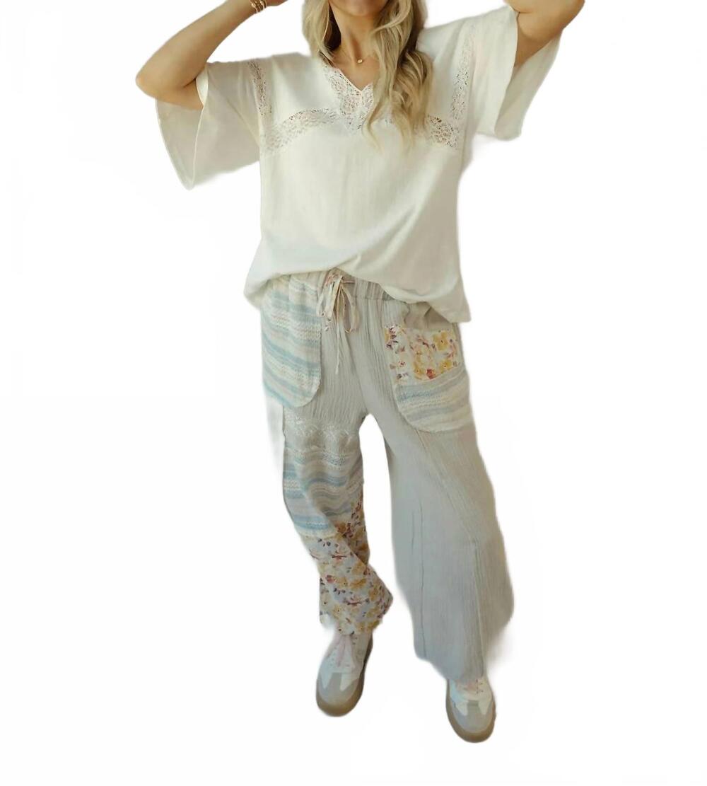 NEW EASEL lace trim v-neck top in white